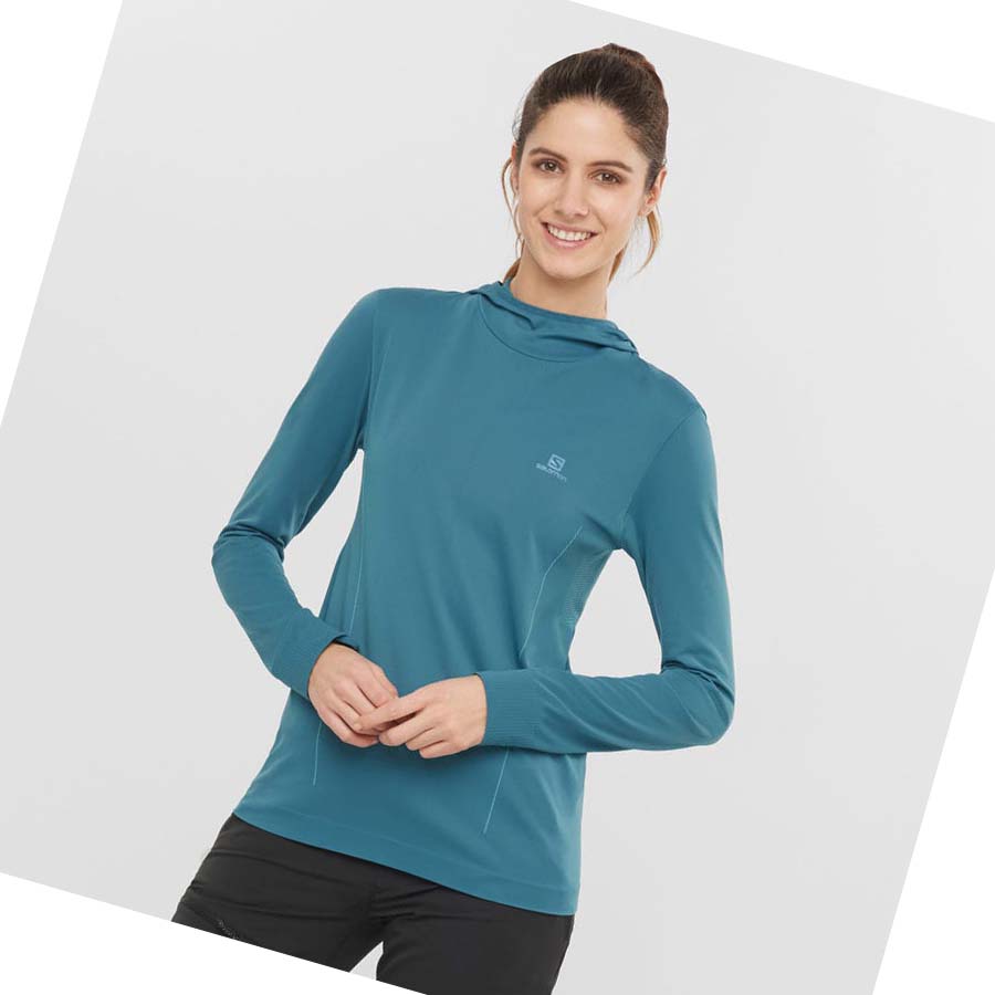 Sudadera Con Capucha Salomon ESSENTIAL SEAMLESS Mujer Azul Marino | MX 2532HAP